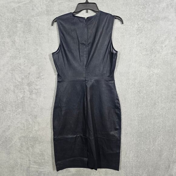 Theory Eano Navy Blue Lamb Skin Sheath Dress Size 8 - Picture 3 of 5